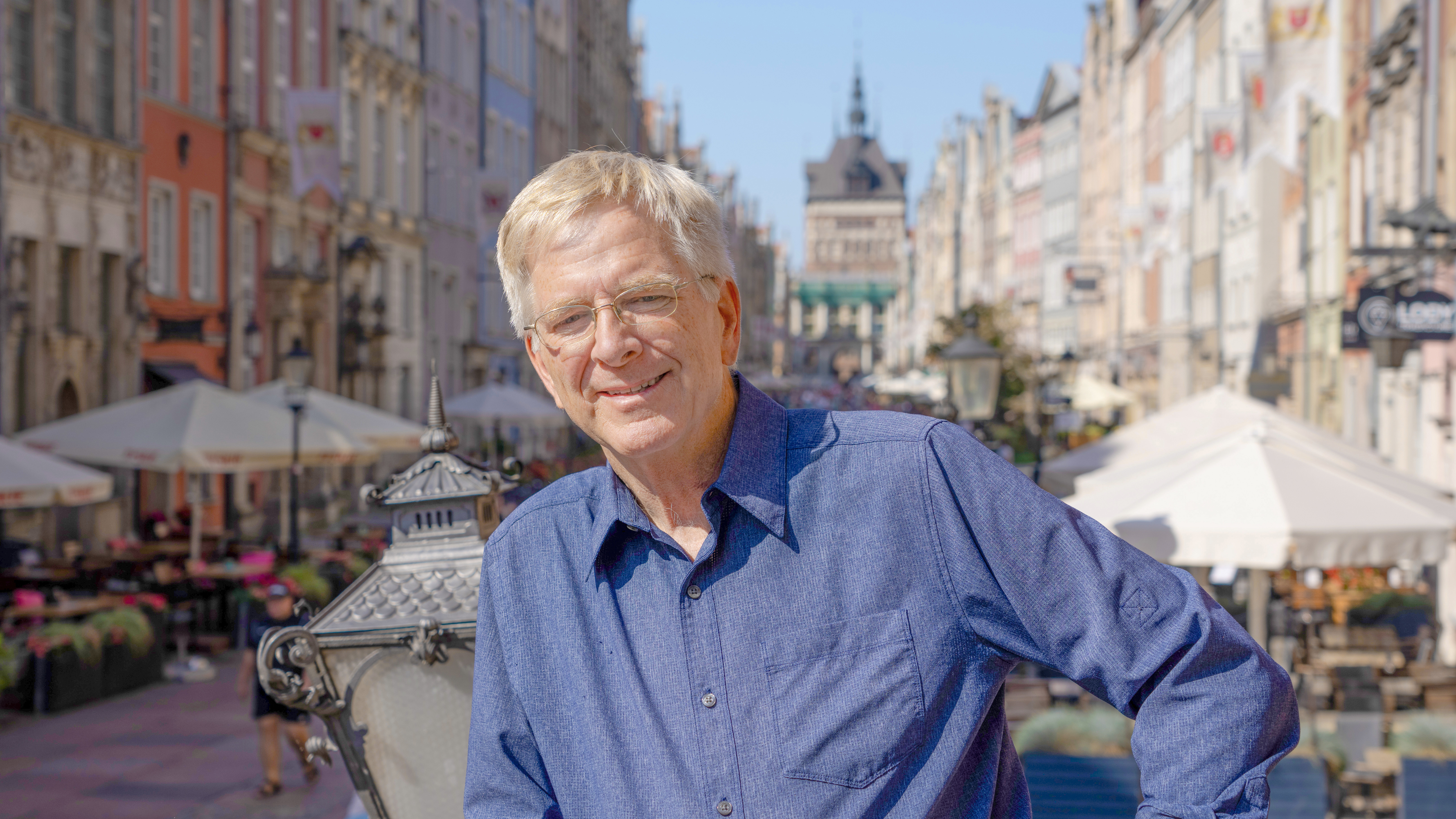 Rick in Long Market square, Gdañsk. Credit: Rick Steves’ Europe.